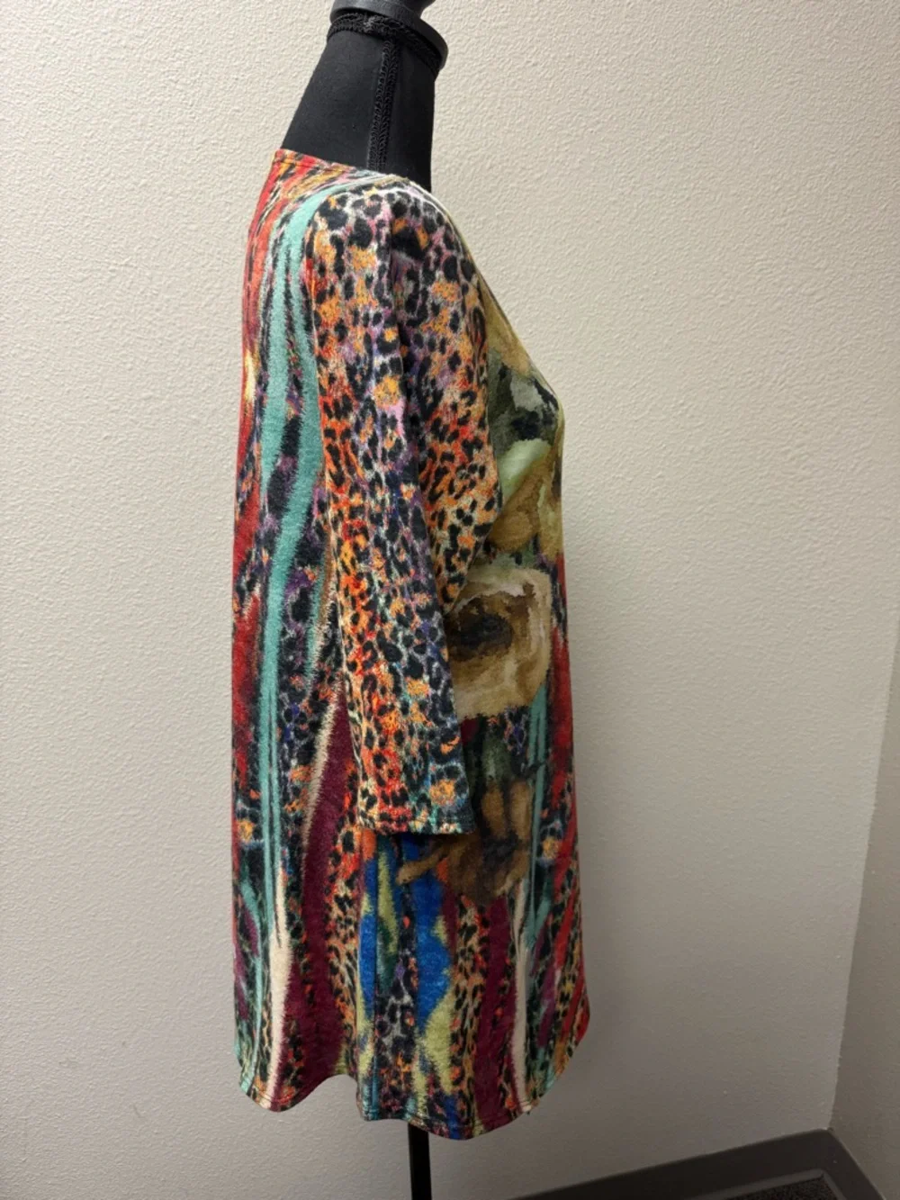 Amma Design Floral Tunic Top Large Yellow Teal Red Boho Stretch Blouse - Picture 5 of 8